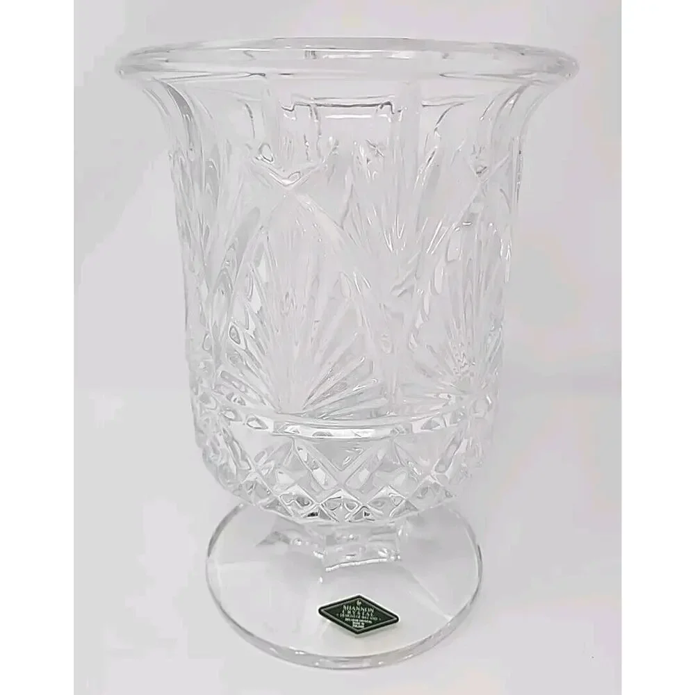 1970s Shannon Clear Lead Crystal Hurricane Vase Collectible Decorative Glass U25